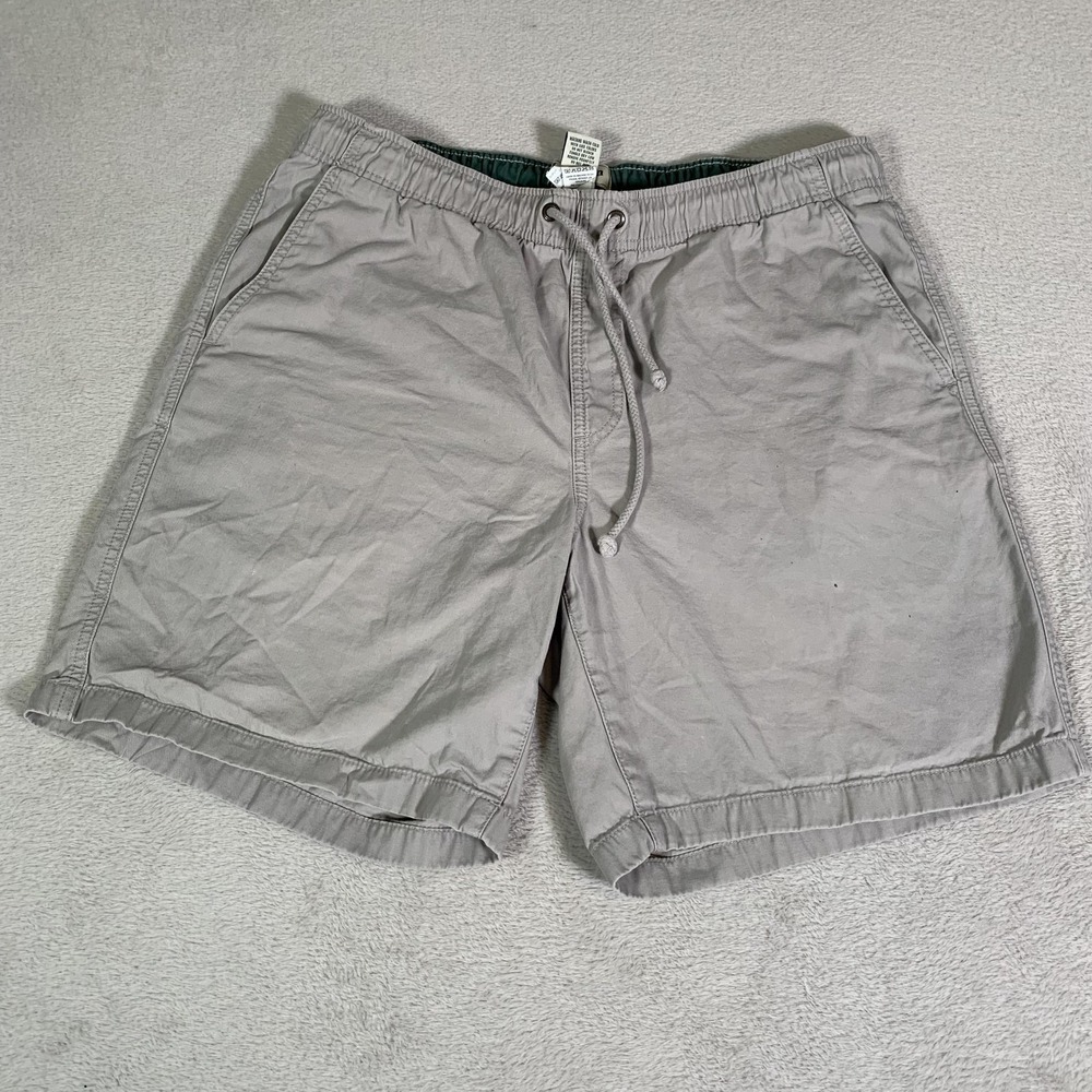 L.L. Bean Shorts Mens Large Gray Chino Cotton Elastic Waist Drawstring 8" Inseam